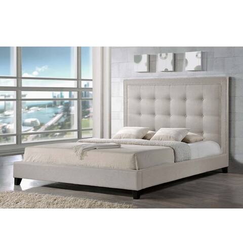 Baxton Studio Hirst Linen Bed with Upholstered Headboard