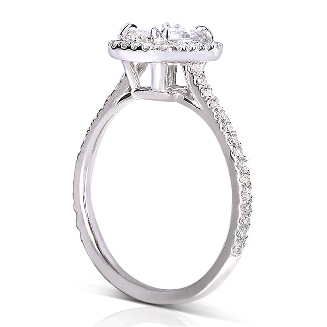 Annello by Kobelli 14k White Gold 1 1/3ct TGW Emerald-cut Moissanite and Diamond Halo Engagement Ring