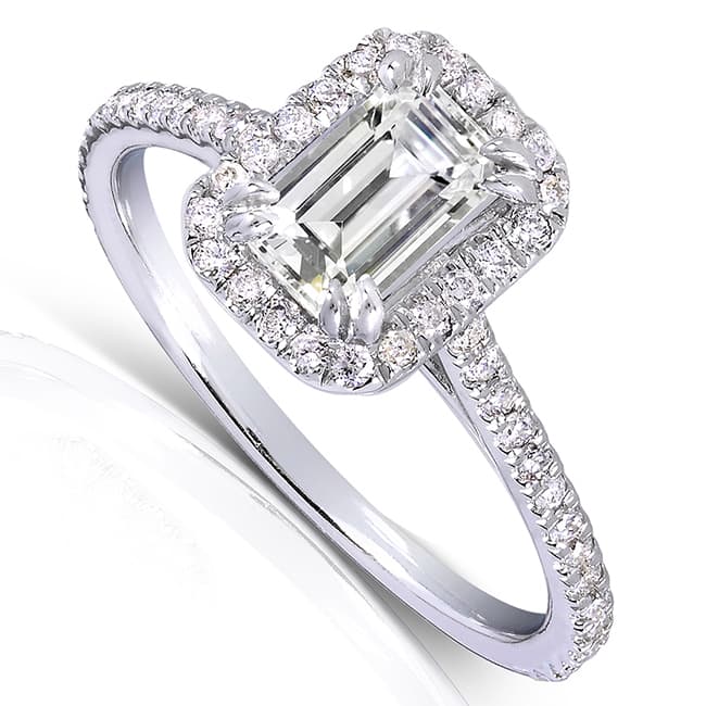 Annello by Kobelli 14k White Gold 1 1/3ct TGW Emerald-cut Moissanite and Diamond Halo Engagement Ring