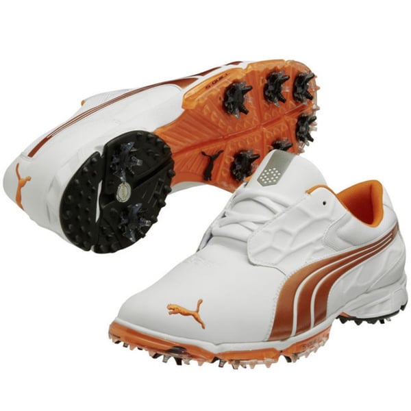 orange and white golf shoes