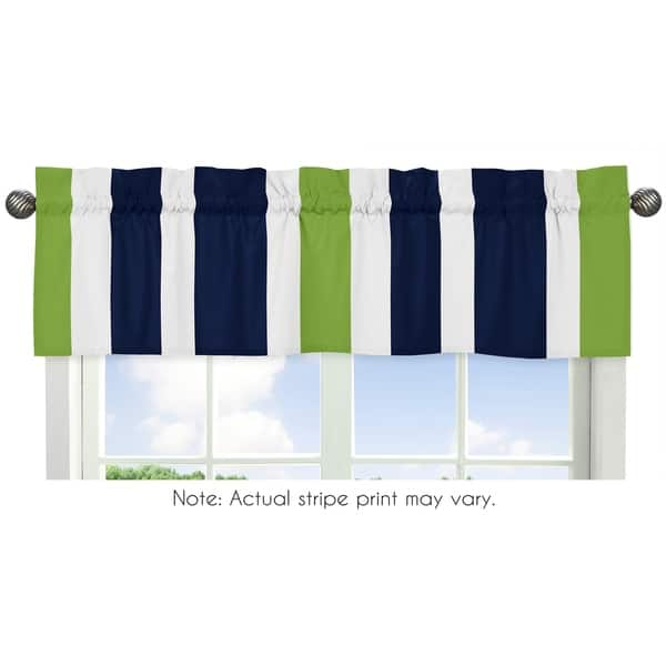 slide 1 of 1, Sweet Jojo Designs Navy Blue, Lime Green and White Stripe Collection 54-inch x 15-inch Window Treatm