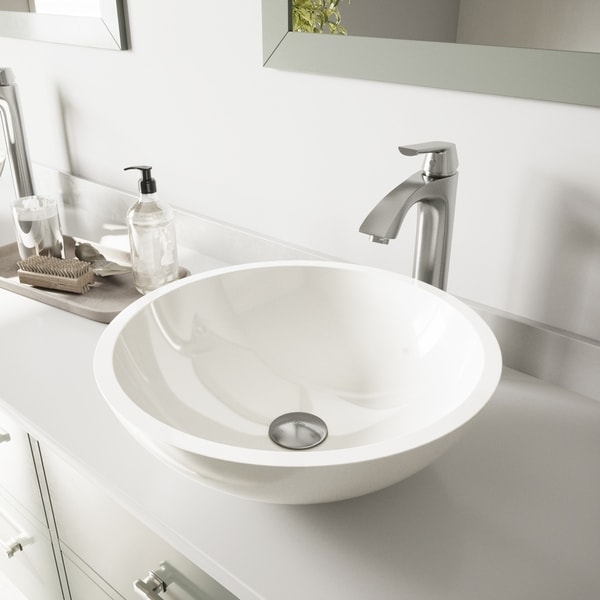 VIGO Victoria White Vessel Bathroom Sink Set with Linus Faucet