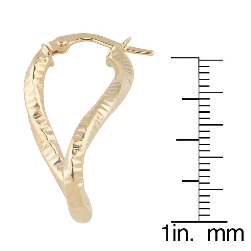 Fremada Women's 10k Gold Diamond-cut Twisted Oval Hoop Earrings