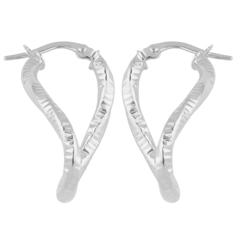 Fremada Women's 10k Gold Diamond-cut Twisted Oval Hoop Earrings - White - White