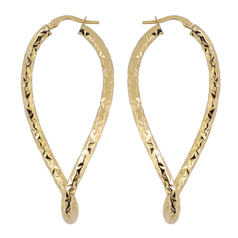 Fremada 10k Yellow Gold Diamond-cut Twisted Oval Bold Hoop Earrings