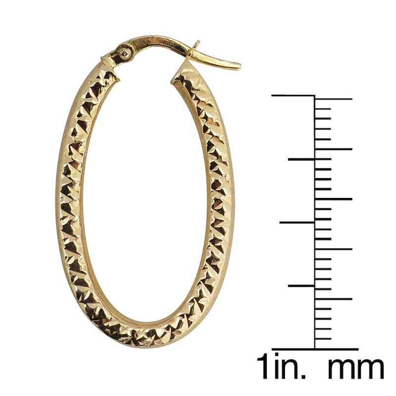 Fremada 10k Yellow Gold Satin/ Diamond-cut Finish Oval Hoop Earrings
