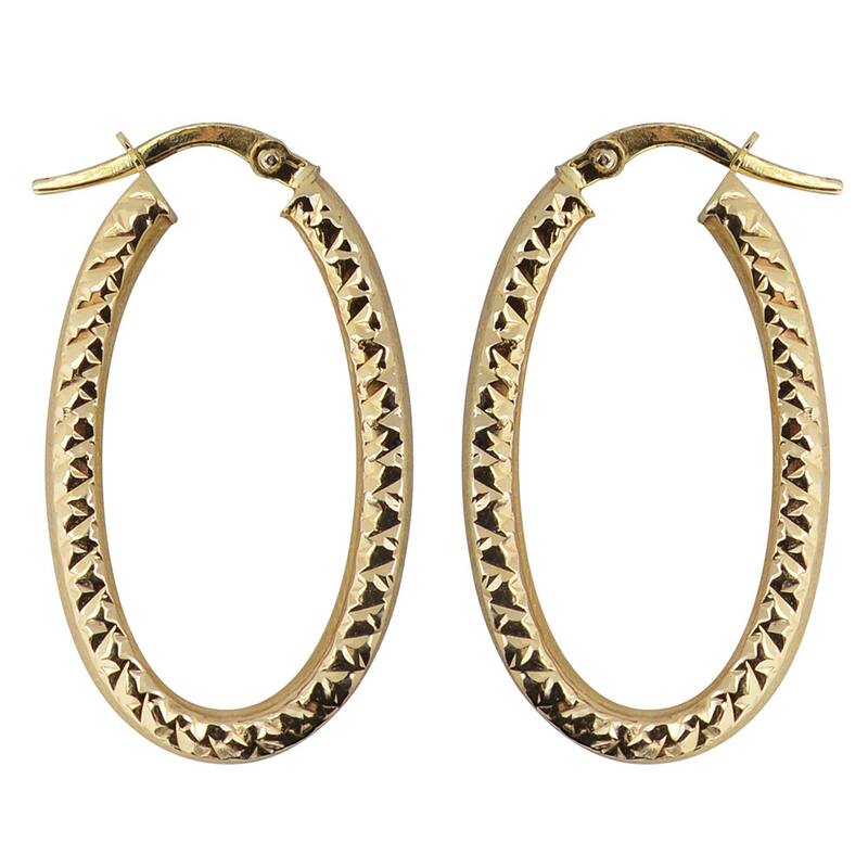 Fremada 10k Yellow Gold Satin/ Diamond-cut Finish Oval Hoop Earrings