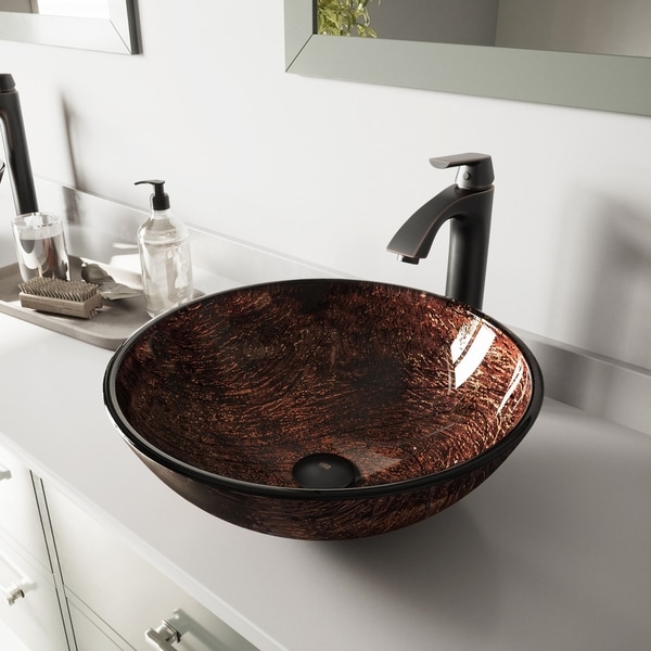 VIGO Kenyan Twilight Glass Vessel Sink and Linus Vessel Faucet Set