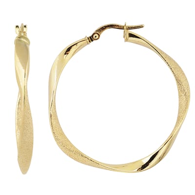 Fremada 10k Yellow Gold High Polish/ Glass Blast Finish Hoop Earrings
