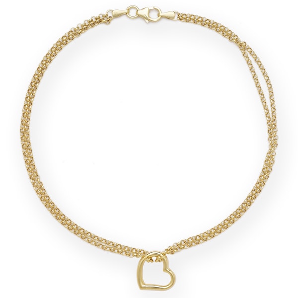 10k Gold Freeform Heart Ankle Double Strand 10-inch Bracelet