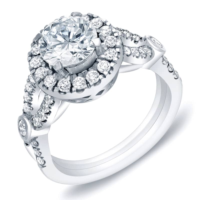 Auriya Unique 1 1/2ct TDW Round Diamond Halo Engagement Ring 14k Gold Certified - 4 - White