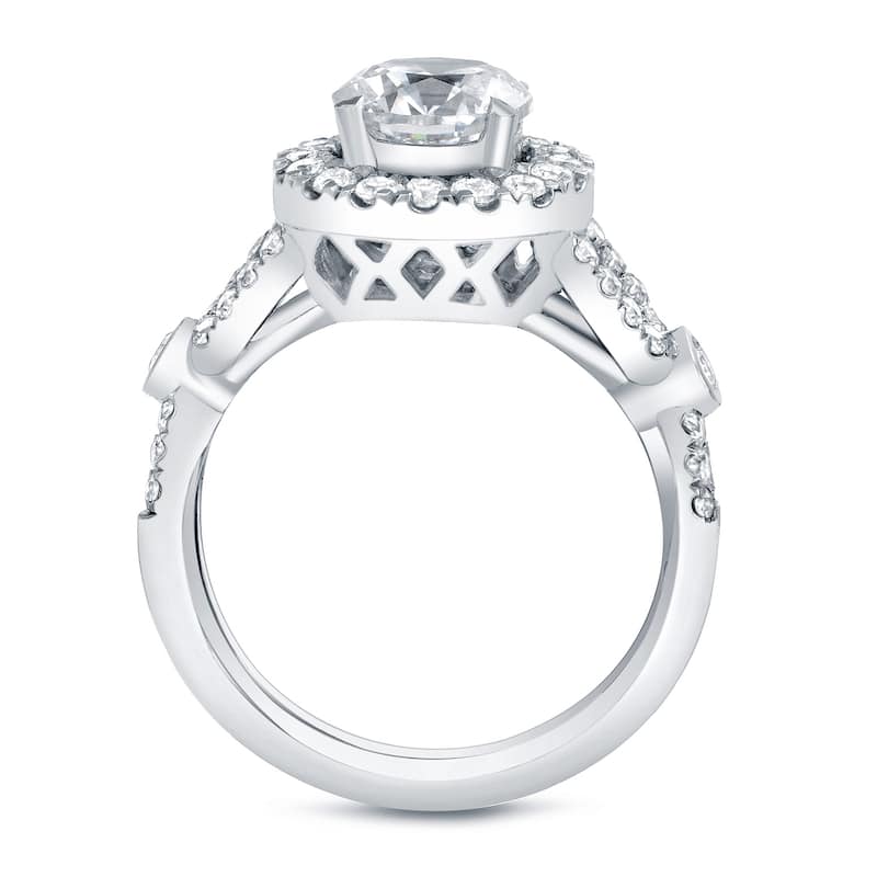 Auriya Unique 1 1/2ct TDW Round Diamond Halo Engagement Ring 14k Gold Certified