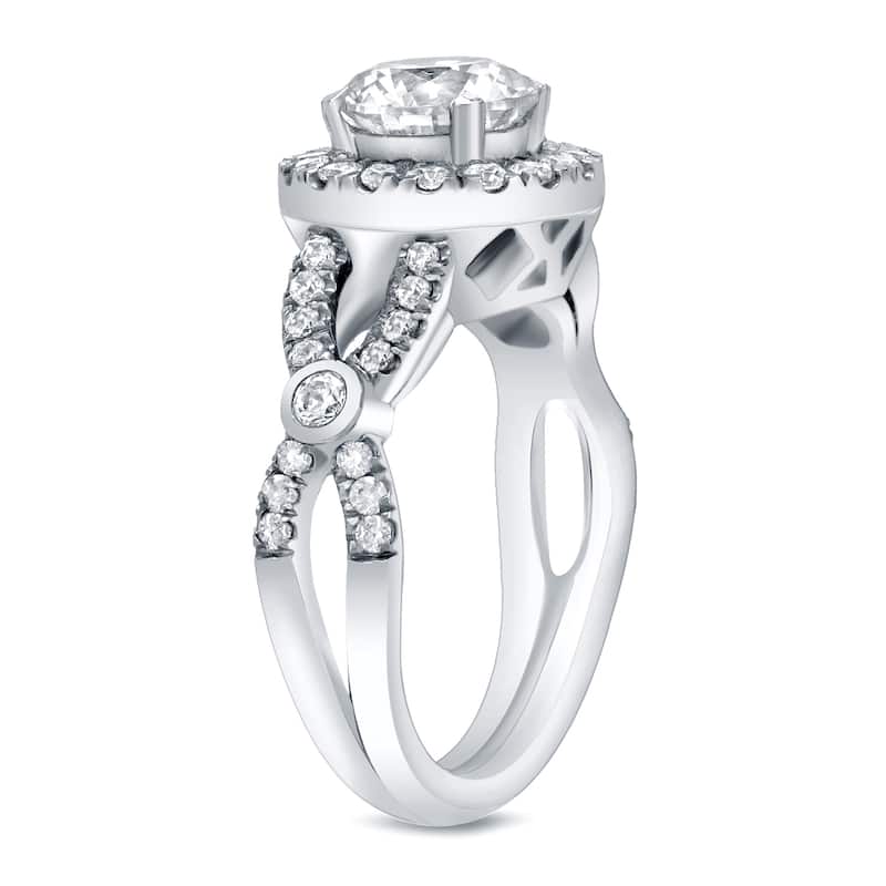 Auriya Unique 1 1/2ct TDW Round Diamond Halo Engagement Ring 14k Gold Certified
