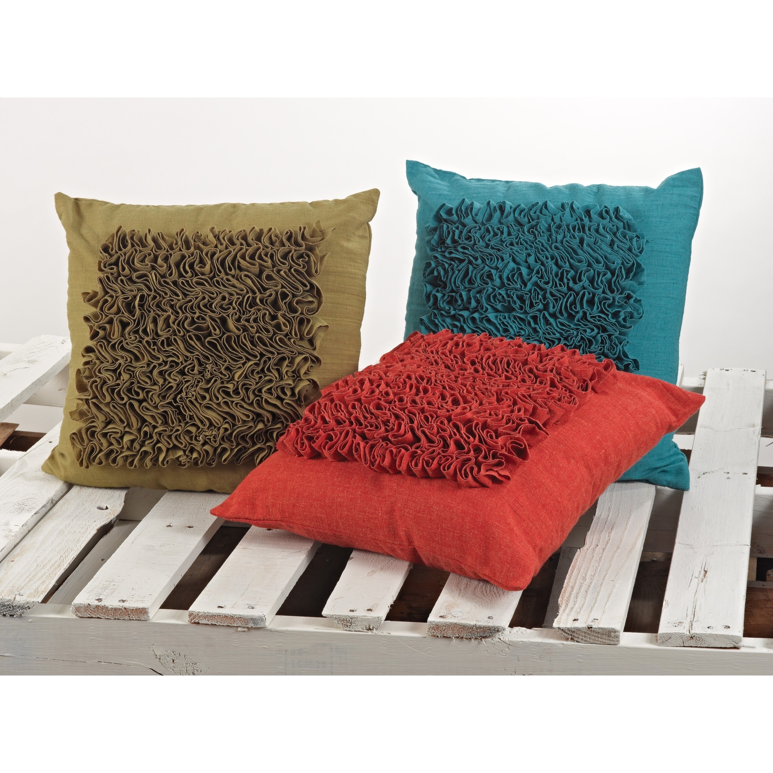 Ruffled Design 17 Inch Feather Filled Throw Pillow For Sale Online