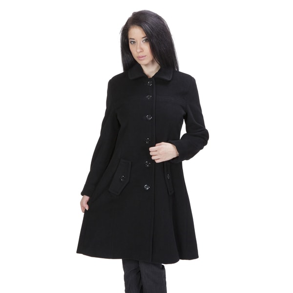 Ramonti Women's Black Luxe Wool Swing Car Coat - Overstock - 9547155