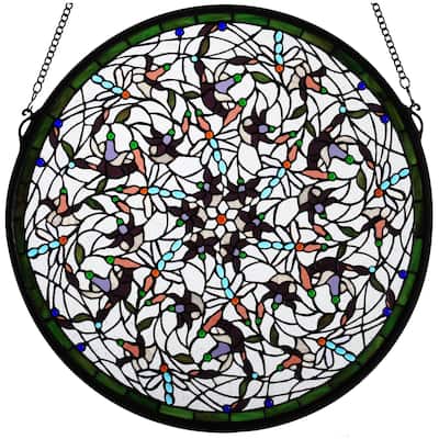 Dragonfly Swirl Medallion Stained Glass Window Panel