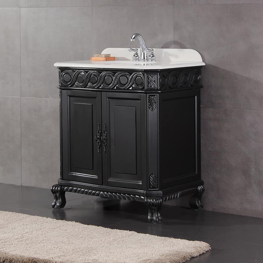 Trent 30 in. Antique Black Single Sink Bathroom Vanity with Marble Top