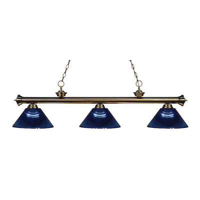 Avery Home Lighting 3-light Riviera Antique Brass Dark Blue Billiard Fixture