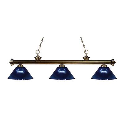 Avery Home Lighting 3-light Riviera Antique Brass Dark Blue Billiard Fixture