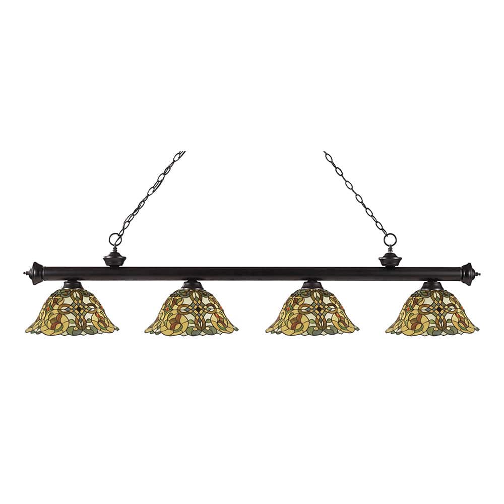 Avery Home Lighting 4-light Riviera Bronze Multi Colored Tiffany-style Billiard Fixture