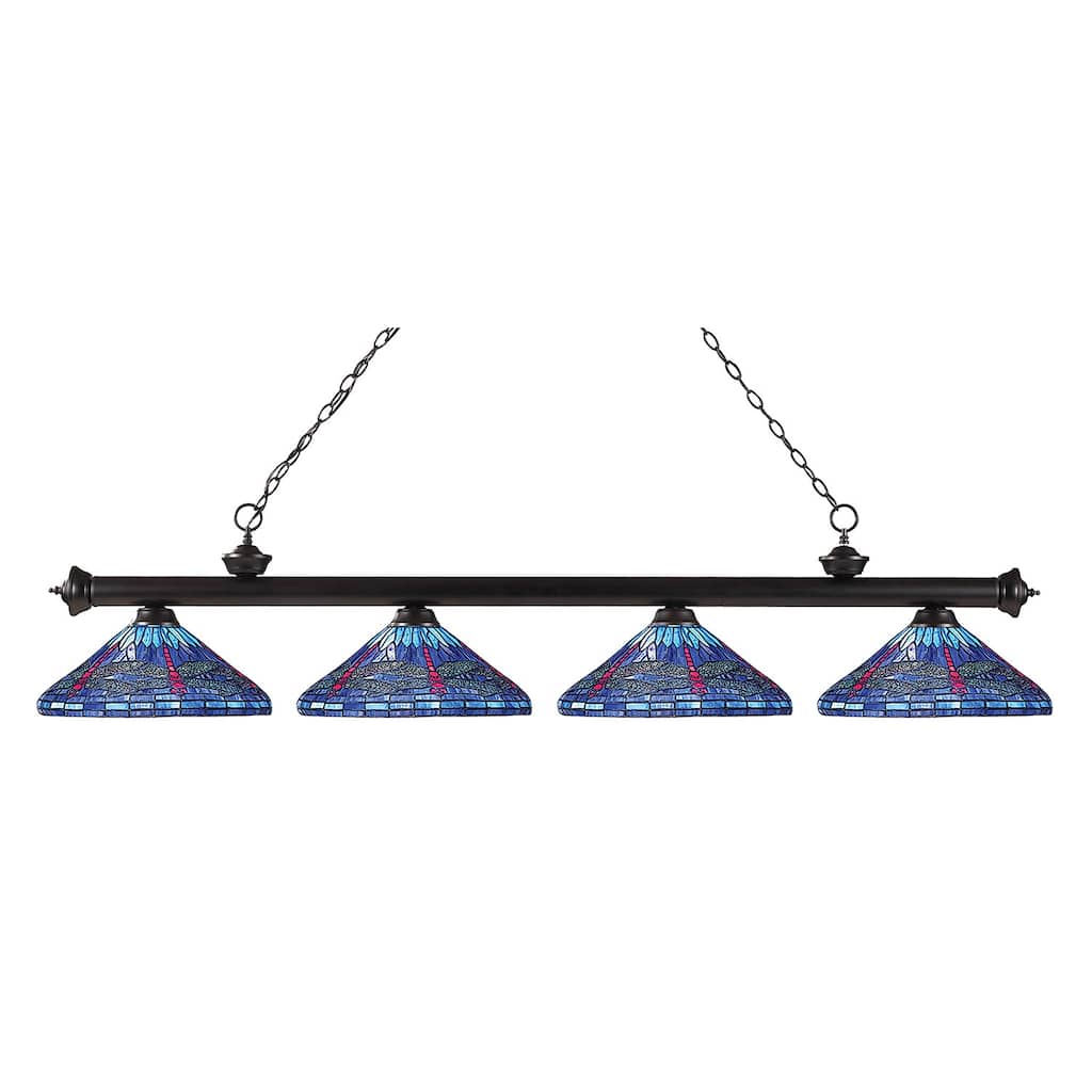 Avery Home Lighting Riviera Tiffany-style Glass and Bronzetone 4-light Billiard Fixture