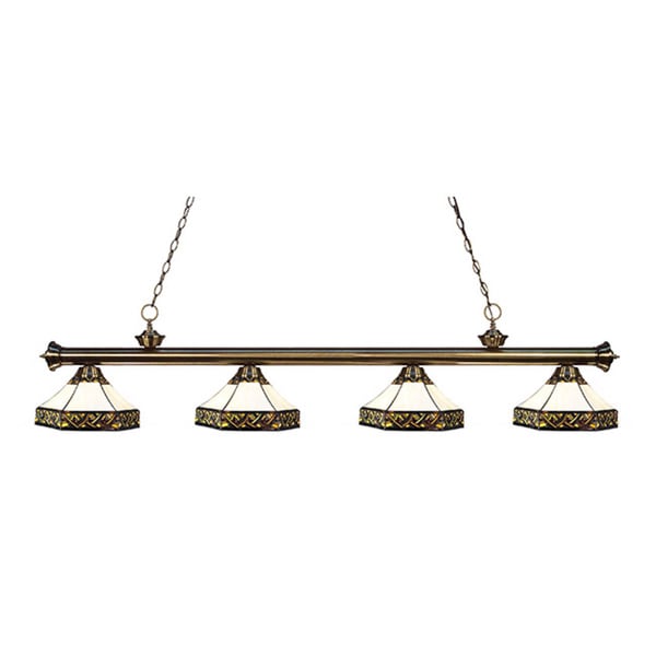 lite Riviera Antique Brass and Tiffany Glass 4 light Billard Fixture