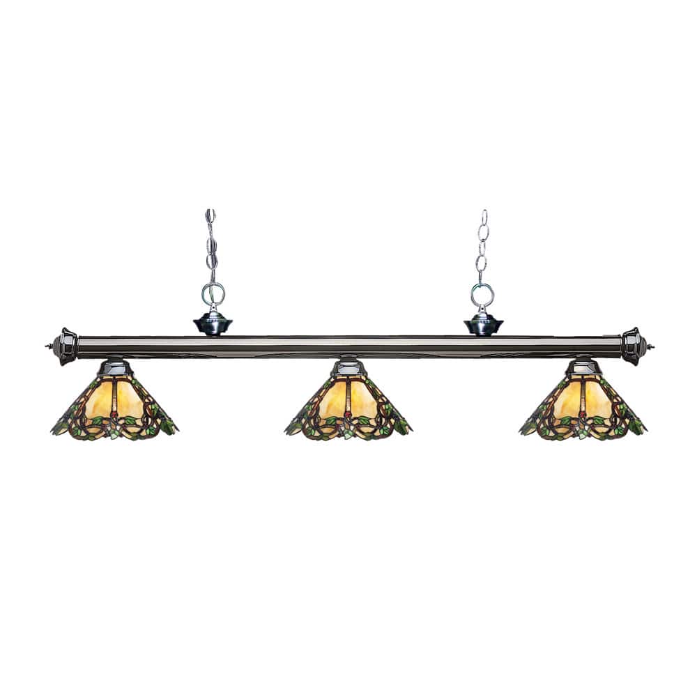 Avery Home Lighting Riviera Gunmetal and Tiffany-style Glass 3-light Billard Fixture
