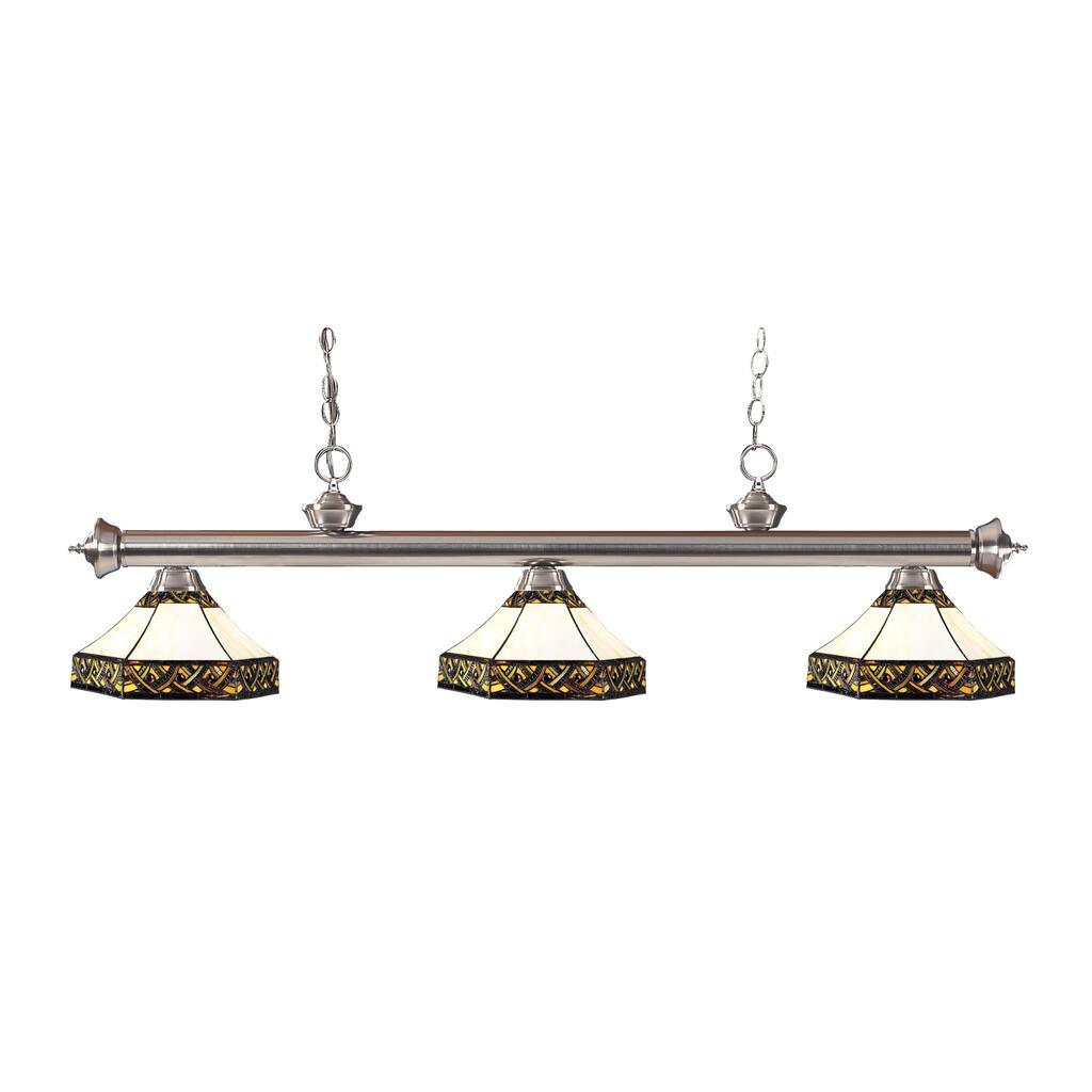 Avery Home Lighting 3-light Riviera Brushed Nickel Multi Colored Tiffany-style Billiard Fixture