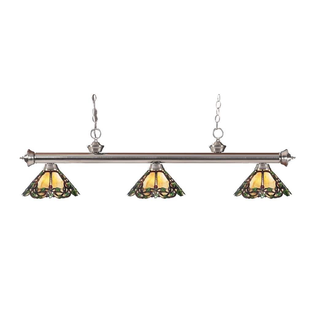 Avery Home Lighting 3-light Riviera Brushed Nickel Multi Colored Tiffany-style Billiard Fixture