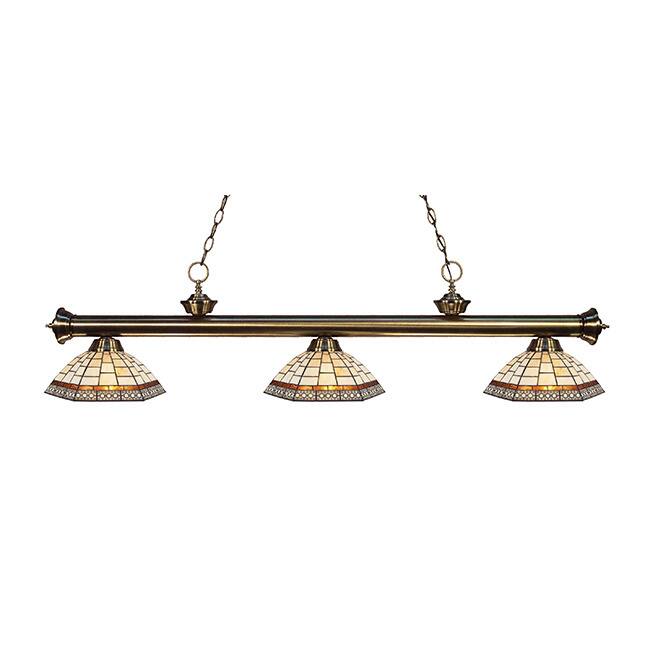 Avery Home Lighting 3-light Riviera Antique Brass Multi Colored Tiffany-style Billiard Fixture - Multi-color