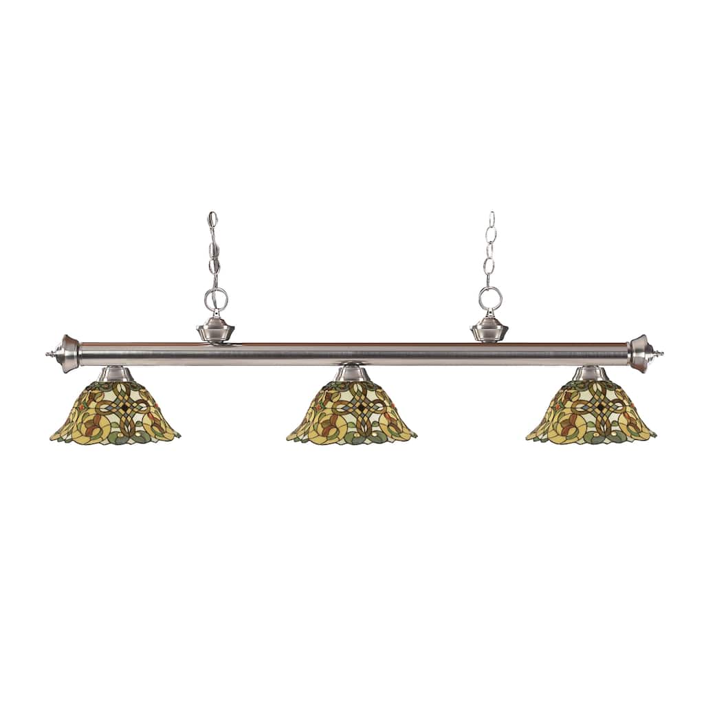 Avery Home Lighting 3-light Riviera Brushed Nickel Multi Colored Tiffany-style Billiard Fixture