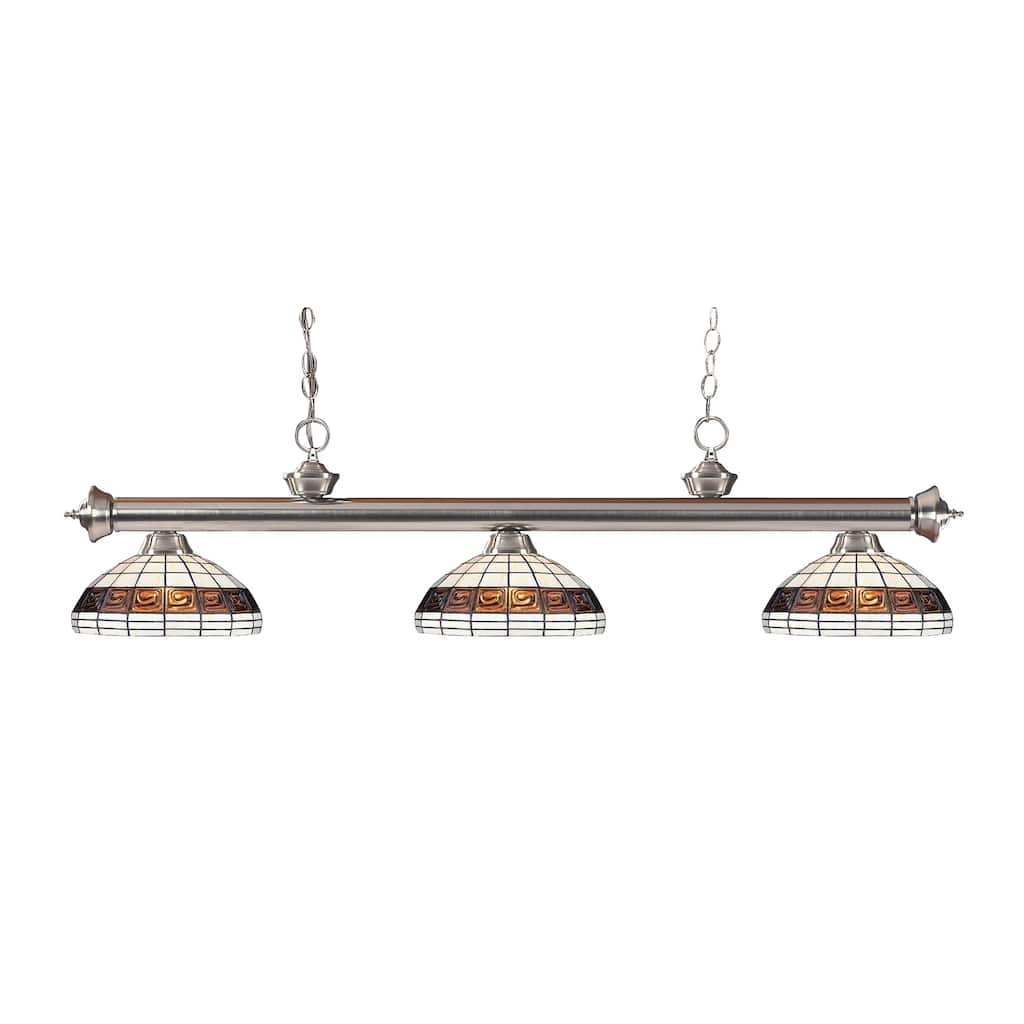 Avery Home Lighting 3-light Riviera Brushed Nickel Multi Colored Tiffany-style Billiard Fixture