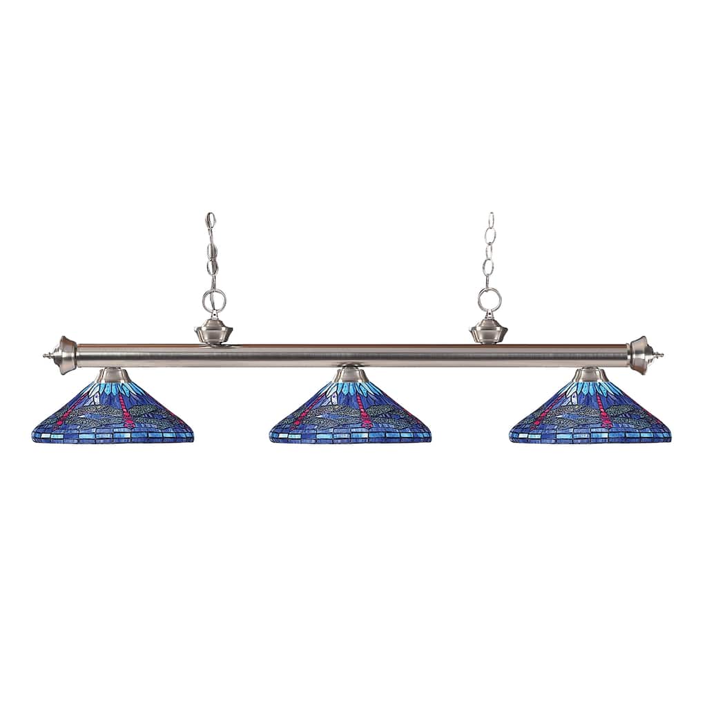 Avery Home Lighting 3-light Riviera Brushed Nickel Multi Colored Tiffany-style Billiard Fixture