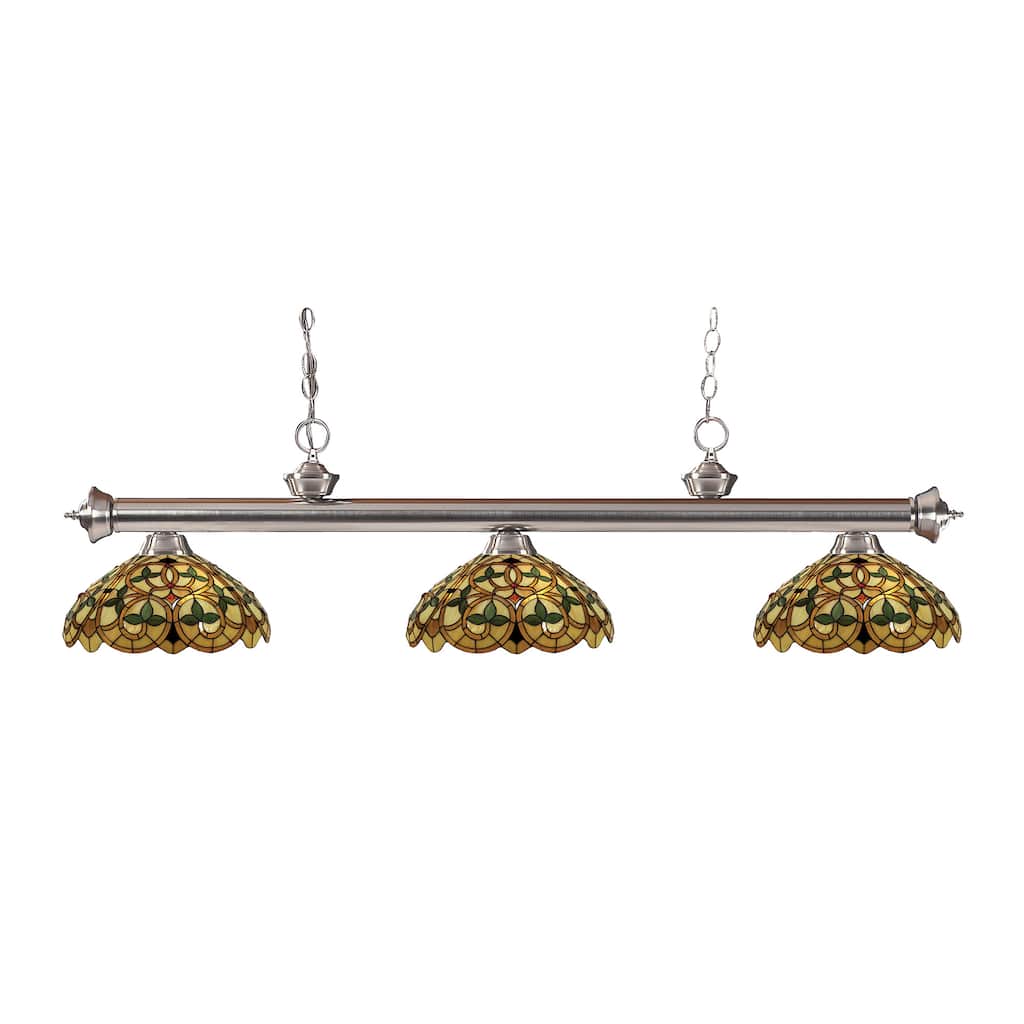 Avery Home Lighting 3-light Riviera Brushed Nickel Multi Colored Tiffany-style Billiard Fixture