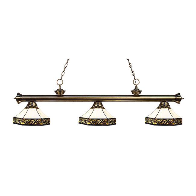 Avery Home Lighting 3-light Riviera Antique Brass Multi Colored Tiffany-style Billiard Fixture