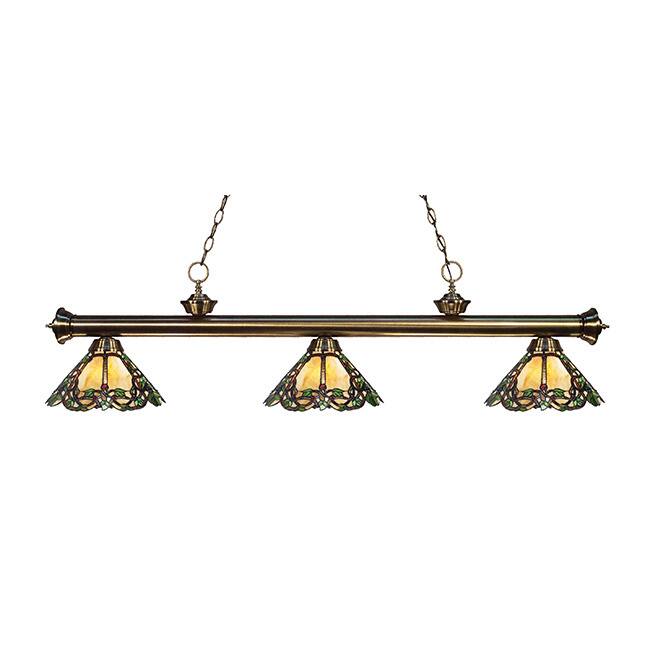 Avery Home Lighting 3-light Riviera Antique Brass Multi Colored Tiffany-style Billiard Fixture