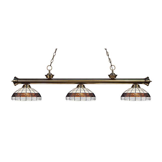 Avery Home Lighting 3-light Riviera Antique Brass Multi Colored Tiffany-style Billiard Fixture