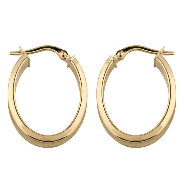 10K Yellow// White Gold Small Oval Fancy Hoop Earring with Saddle Back Clasp with Hinged Clasp