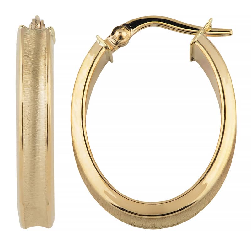 Fremada 10k Yellow Gold High Polish and Satin Finish Oval Hoop Earrings
