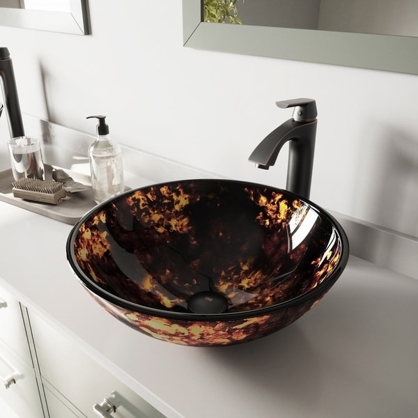 Shop Vigo Brown And Gold Fusion Glass Vessel Sink And Linus
