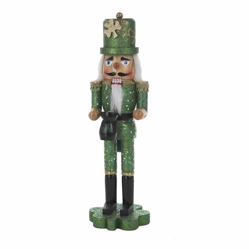 Kurt Adler 15-Inch Wooden Irish Nutcracker on Shamrock Base