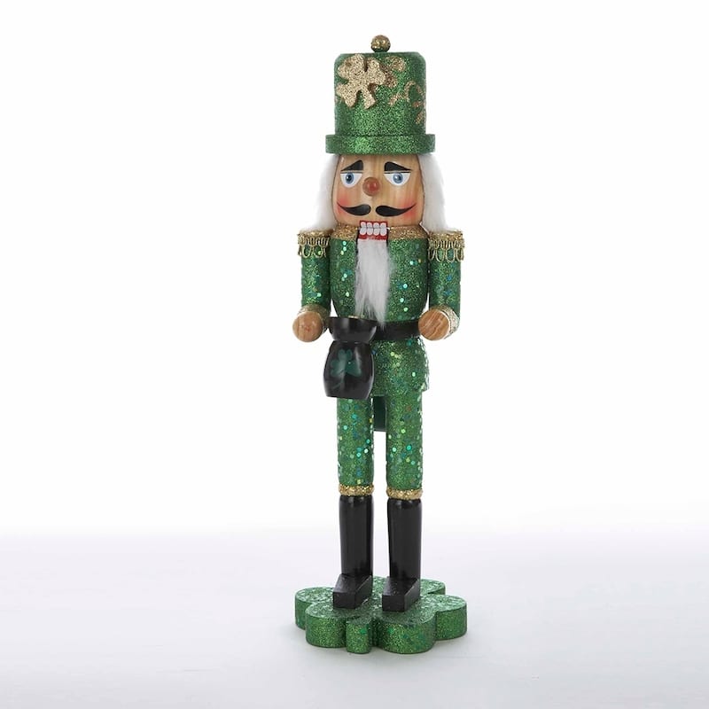 Kurt Adler 15-Inch Wooden Irish Nutcracker on Shamrock Base