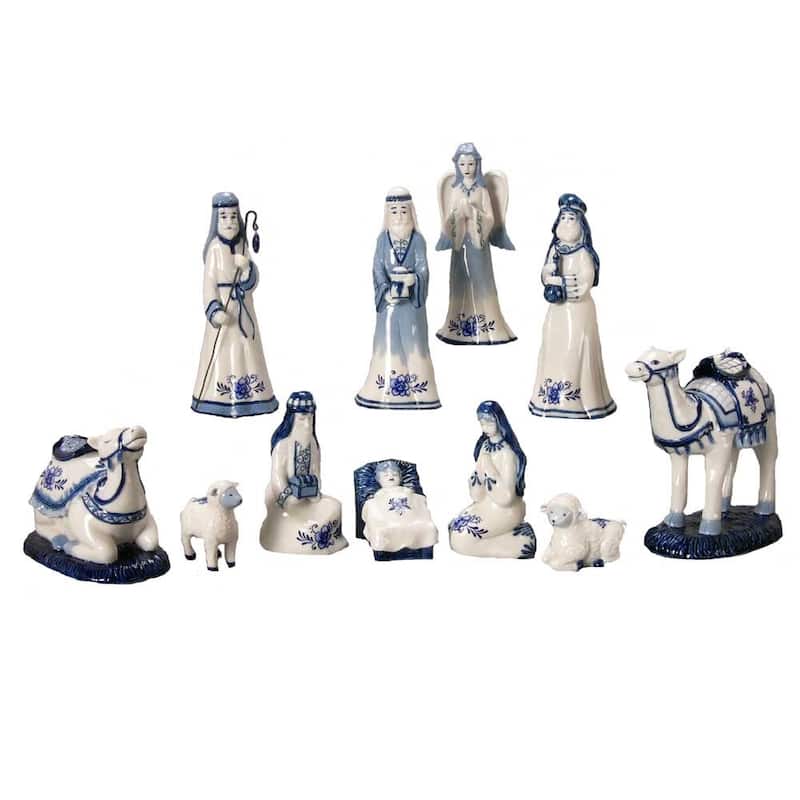 Kurt Adler 1.97-6.7-Inch Porcelain Delft Blue Nativity Set, 11-Piece Set