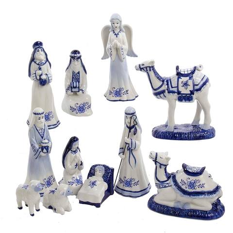 Kurt Adler 1.97-6.7-Inch Porcelain Delft Blue Nativity Set, 11-Piece Set