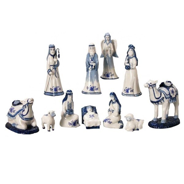 Shop Kurt Adler 1.976.7inch Porcelain Delft Blue 11piece Nativity
