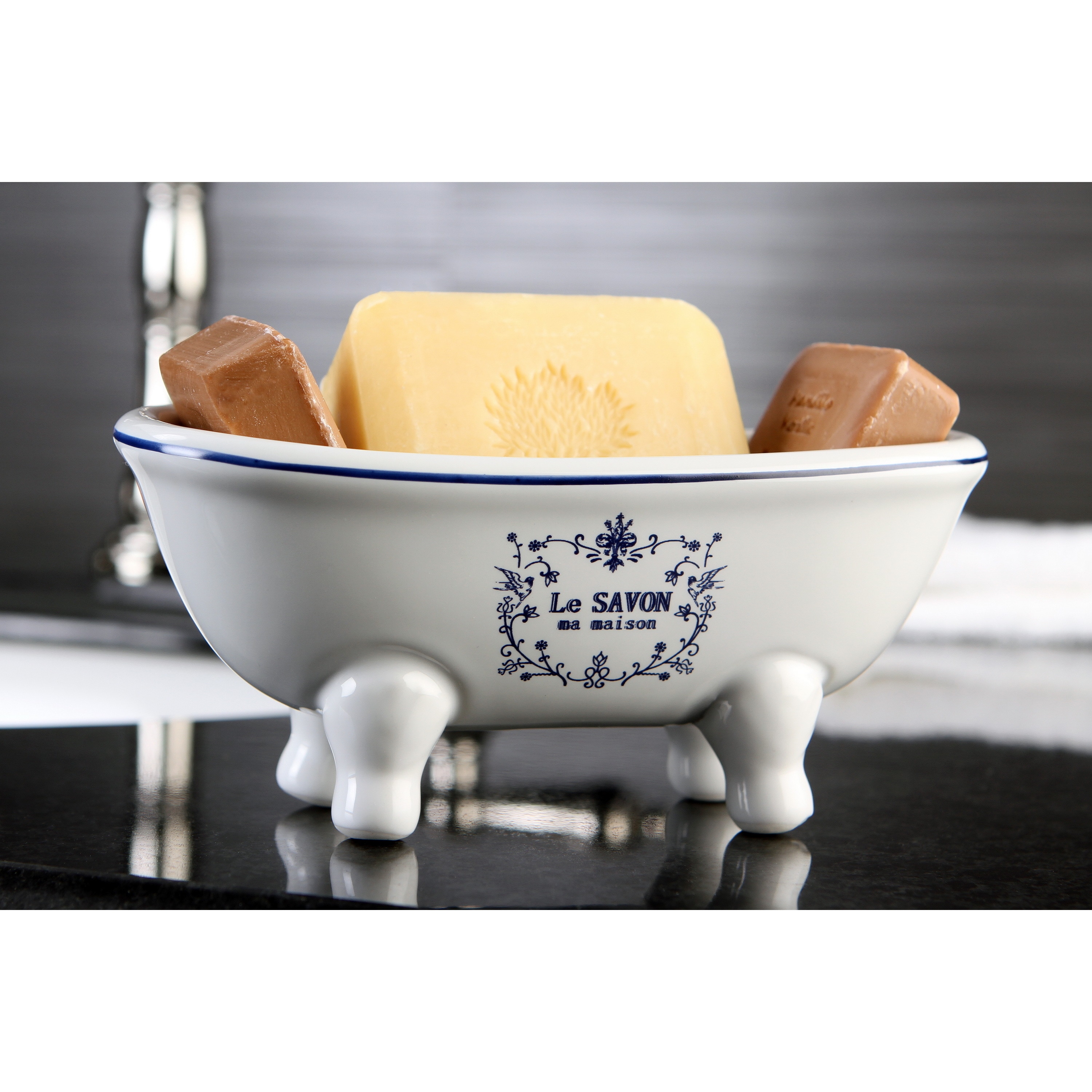 Le Savon Ma Maison Clawfoot Tub Soap Dish - Blue/White