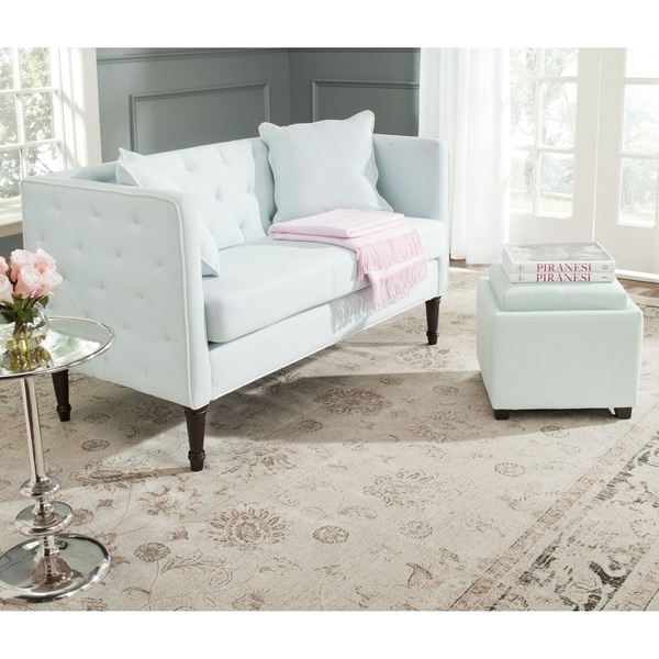 Safavieh Sarah Powder Blue/ White Tufted Settee