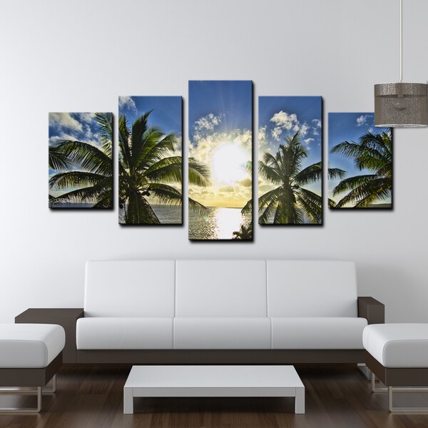 Shop Ready2hangart Chris Doherty 'Niue Palms Sunset' 5piece Canvas