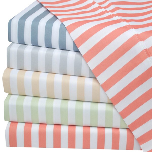Superior Wrinkle Resistant Cabana Stripe Deep Pocket Microfiber Sheet Set