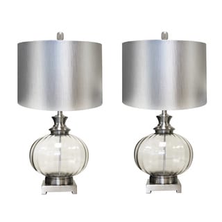 Gabriella Satin Grey 28-inch Metallic Glass Table Lamp (Set of 2) - Bed
